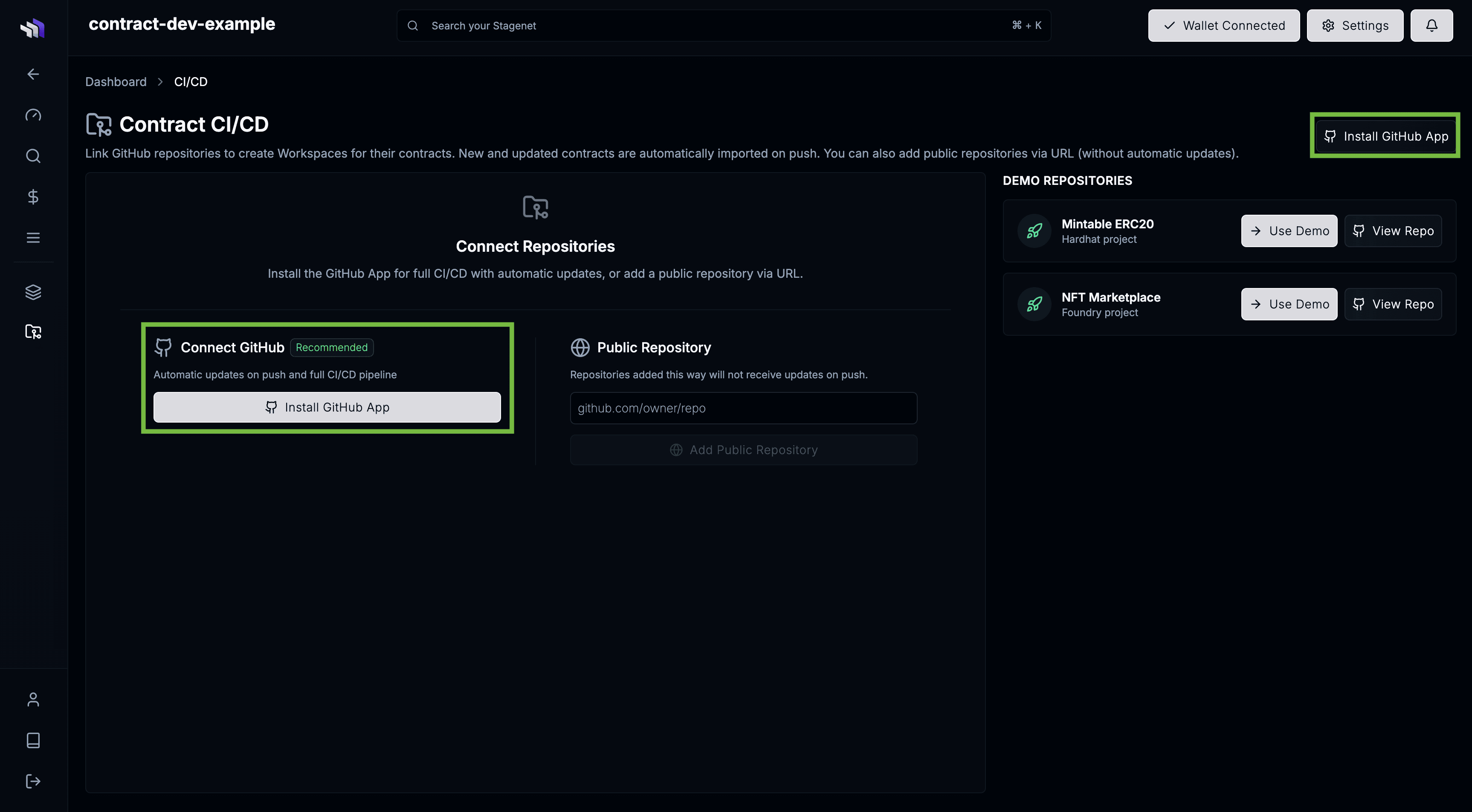 Initial GitHub app buttons