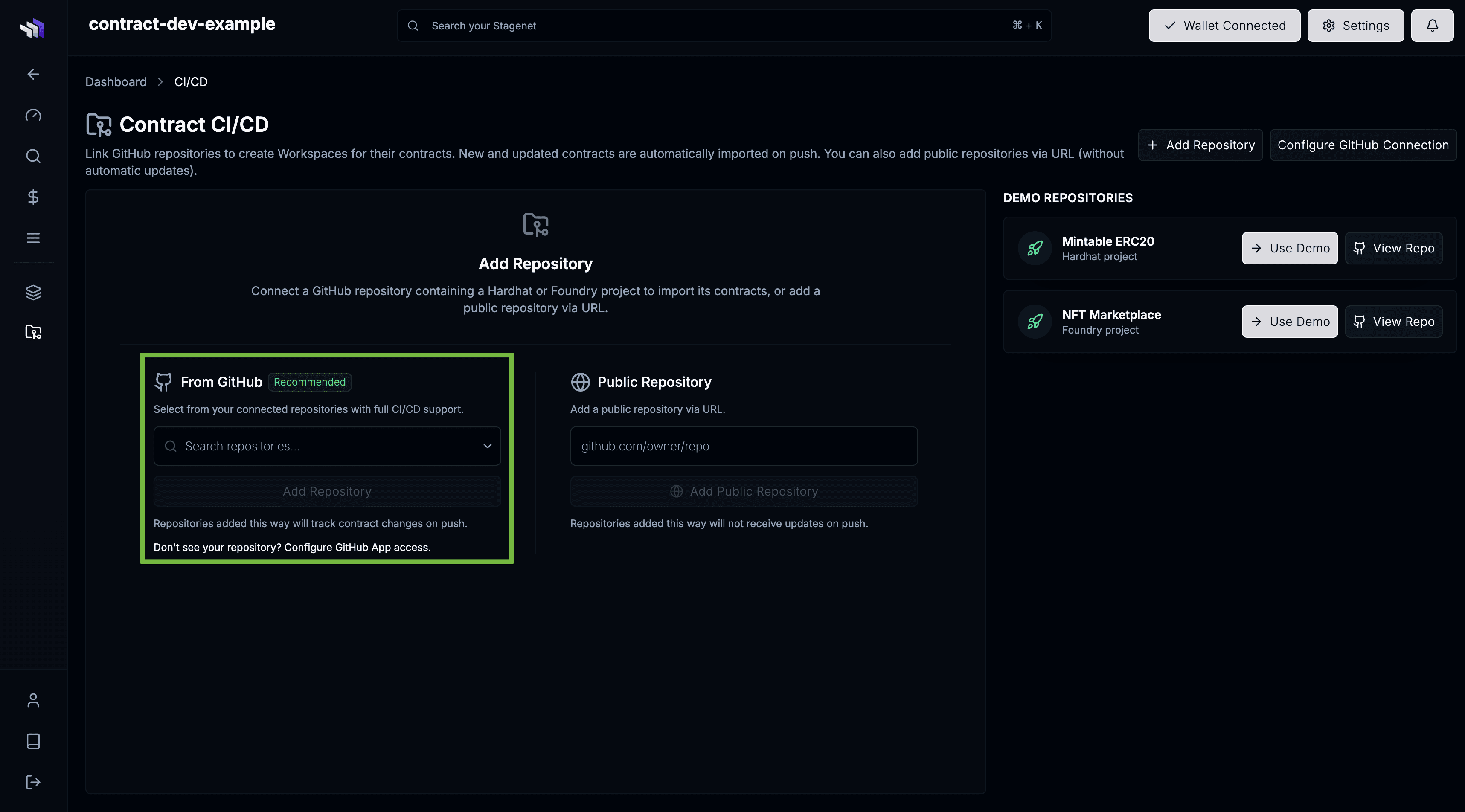 Select repository on CI/CD page