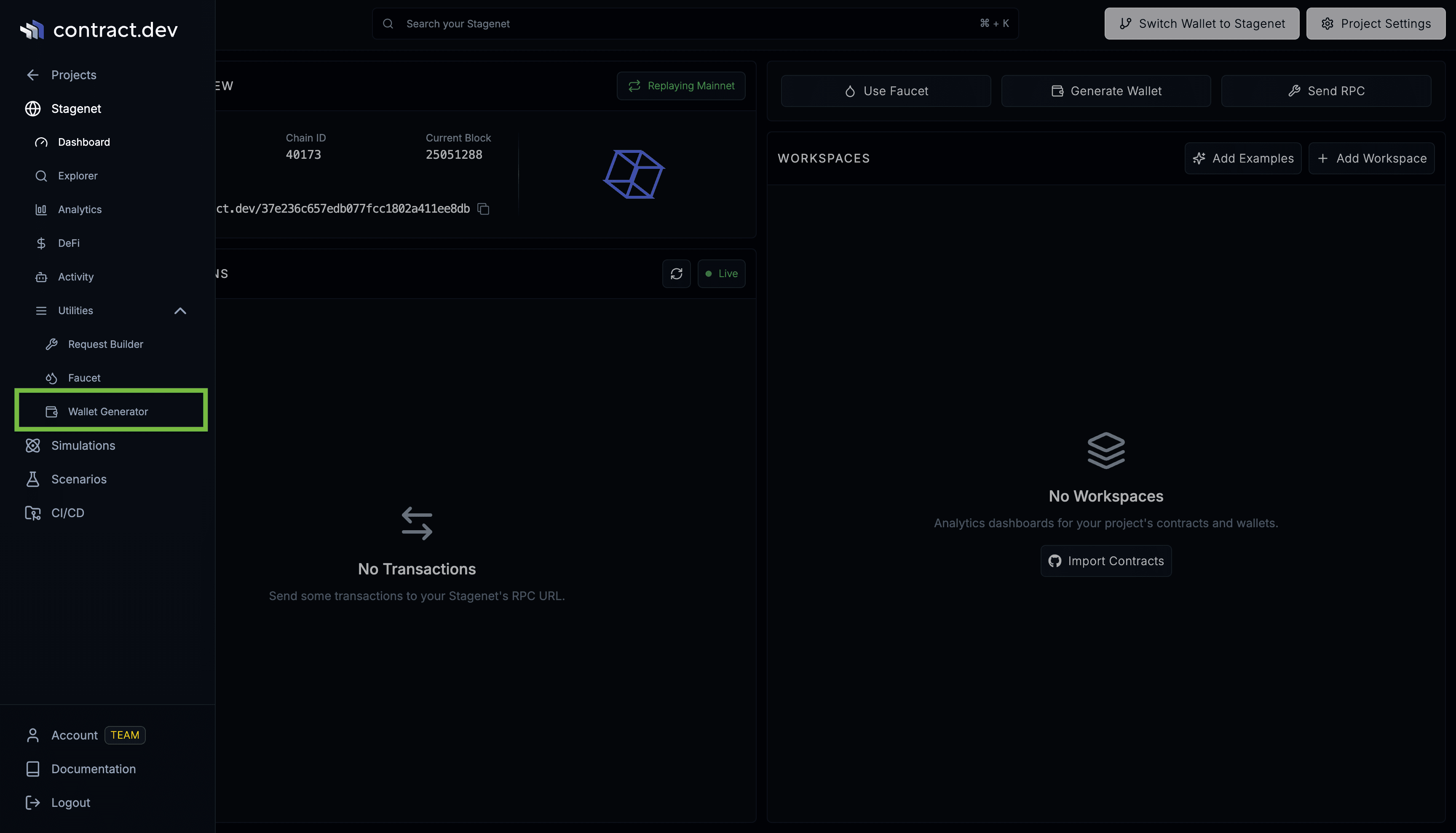 Wallet Generator sidebar navigation